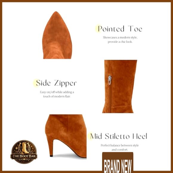 Wide Calf Knee High Boots Stiletto Heel Pointed Toe Side Zipper Suede - Picture 5 of 7